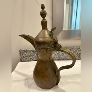 Antique 14" Arabic Dallah Coffee Pot - Hallmarked Heart Stamp - Tinned Interior